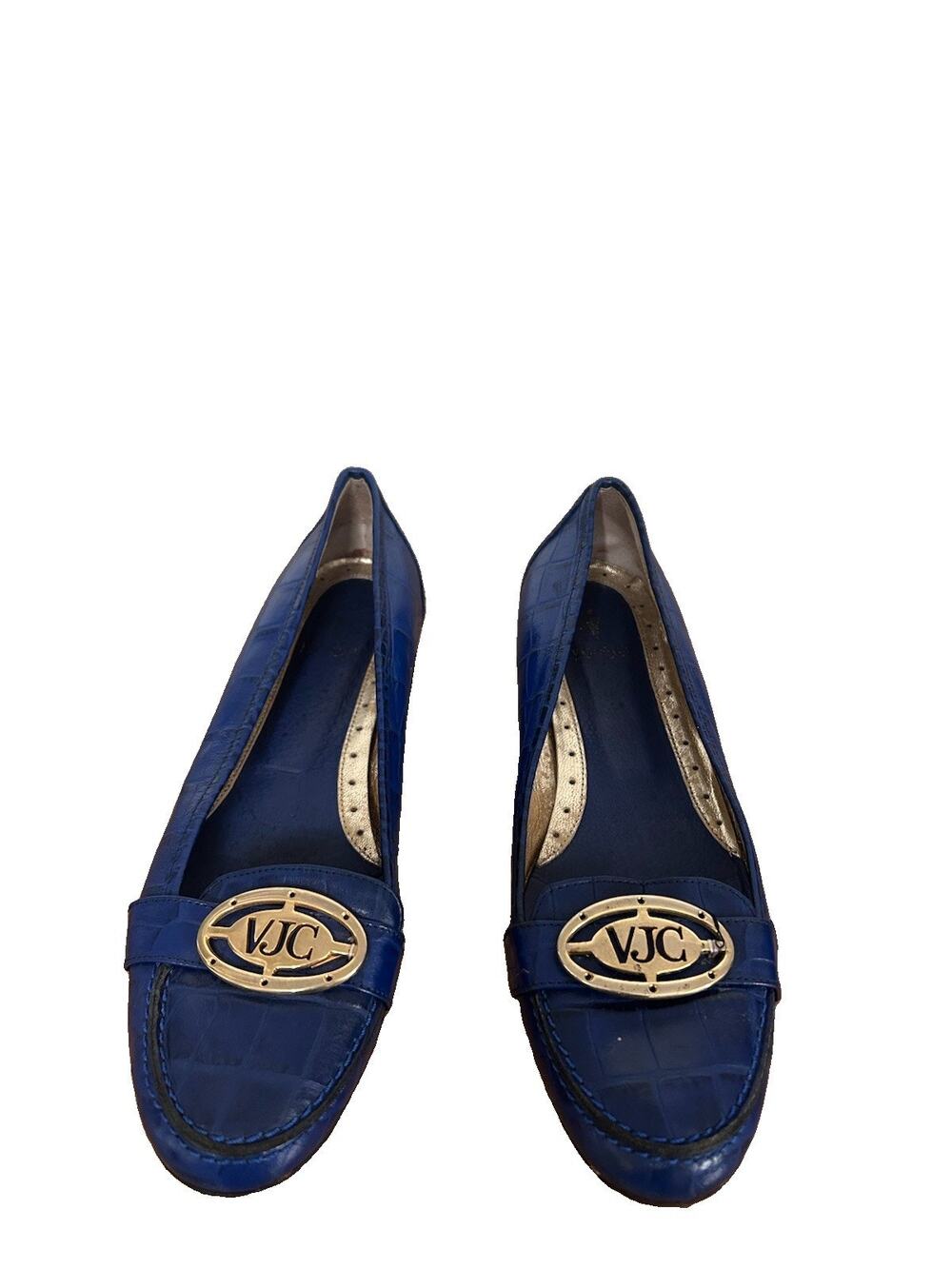 Versace Jeans Couture Blue Croc Embossed Flats Vintage Designer Bold W Sz 40